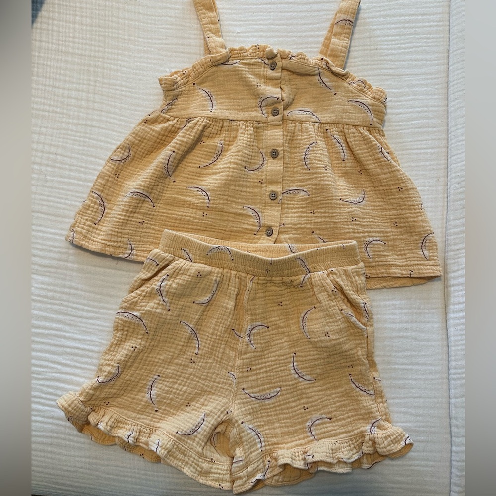 rabbit & bear organic | girls cotton gauze banana two-piece set